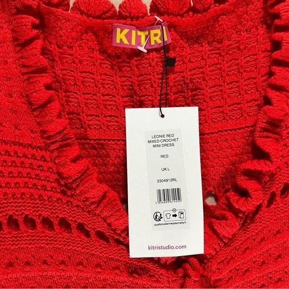 Kitri Leonie Crochet Knit Mini Dress Bodycon Size Large Red Bohemian Nwt Flirty — image 7 of 8